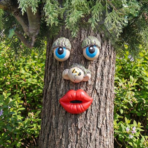 Hollowfly Tree Face Decor Outdoor Tree Faces Trees Yard Art Statues Garden Cute Funny Creative Decoration for Easter Indoors(Funny Style)