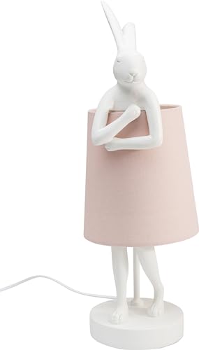 KARE Design Table Lamp Animal Rabbit, White and Rose, Shade Linen, Bar Steel, Bedside Lamp, Elegant Lighting, Room Decor, Bedroom, Living Room, Bulb not Included, 50 x 17 x 20 cm (H/W/D)