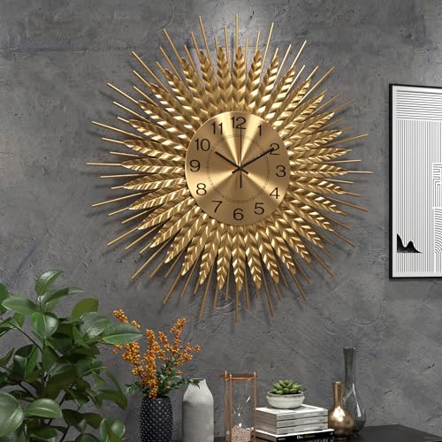 DAYDAYART Modern Large Wall Clock Decorative Metal Mid Century Wall Clocks, Gold Big Silent Non-Ticking Clock, Modern Handmade Home Art Decor for Living Room,Bedroom,Dining Room, 24 Inch