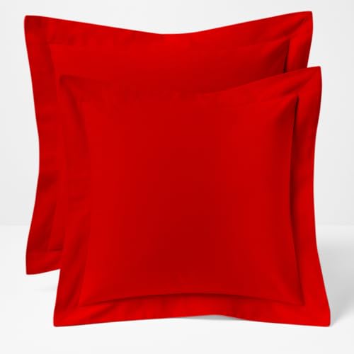 Cotton Metrics Linen 2 Pack Euro Pillow Shams 26x26 ??? 600 Thread Count 100% Organic Cotton Red Square Pillow Covers with 2 Inch Flange, Soft & Smooth Premium Hotel-Quality Pillowcases Set of 2