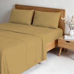 Water Washed Double Bed Bedding Set, 4-Piece Set: Fitted Sheet 170 x 200 cm, Flat Sheet 240 x 270 cm, 2 Pillowcases - Ochre