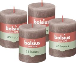 Bolsius Rustic Pillar Candles - Light Grey - Pack of 4 - 8 x 7 cm - Decorative Household Candles - Length Burning Time 35 Hours - Unscented - Natural Plant Wax - Without Palm Oil