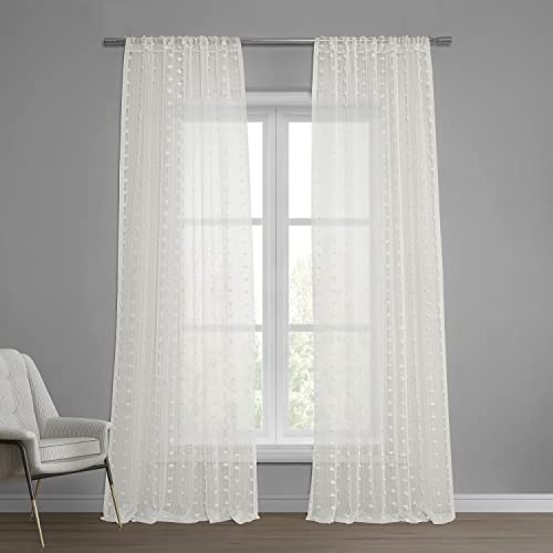 HPD Half Price Drapes Patterned Faux Linen Sheer Curtain (1 Panel), Polyester Blend, Strasbourg Dot, 50 X 96