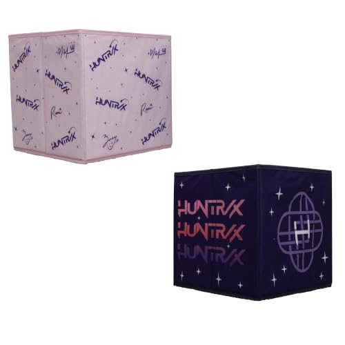 K Pop Demon Hunters Officially Licensed Storage Boxes - 2 pack Foldable Storage Cubes - Huntrix Time Design - Perfect For Organising Children's Room, Kids Playroom - 30 x 30cm - Purple