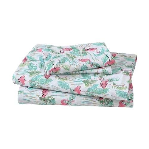 Elite Home Set of Soft Brushed Microfiber Coastal Printed Bed Sheets for Master or Guest Bedrooms, 90 GSM, King, Flamingo Paradise Pink