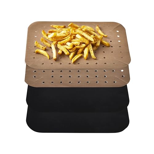 Tower TLINER3 Reusable Rectangular Air Fryer Liners, Pack of 4 Paper Accessories, Suitable for Most 9 Litre Dual Basket Air Fryers Including Tower Vortx and Ninja Foodi, Non-Stick, Dishwasher Safe