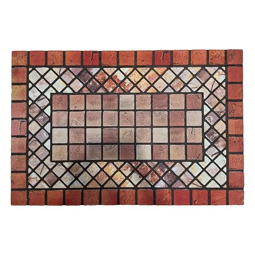 Nicoman Tile Heavy Duty Boot Scraper Doormat, Non-Slip Anti-Fatigue Eco-Friendly Rubber Indoor/Outdoor Door Mat, Rectangular (90x60cm), Red Border