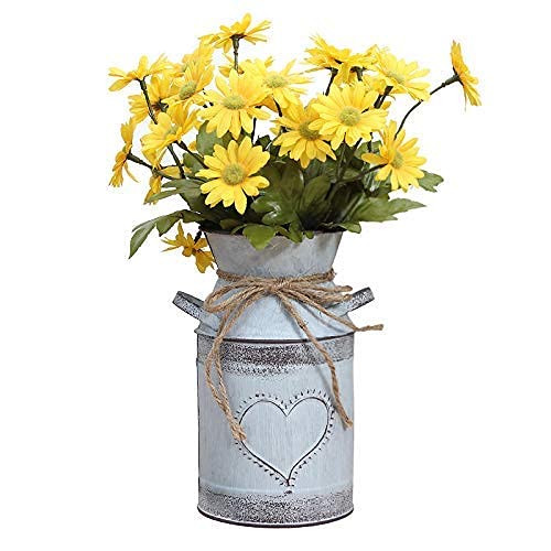 Soyizom Shabby Chic Milk Can Jug with Heart-Shaped and Rope Design French Farmhouse Decor Vase for Valentine Wedding Decor Galvanized Tin Can Rustic Primitive Bucket Vase for Decorative Flower Holder