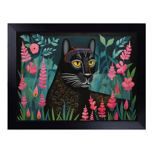 Lap Tray with Bean Bag Cushion, Panther Art Deco - Handmade in the UK, Raised Wooden Edge, Padded Cushion, Heat-Resistant Wipe-Clean Surface, for Meals, Laptops and Crafts
