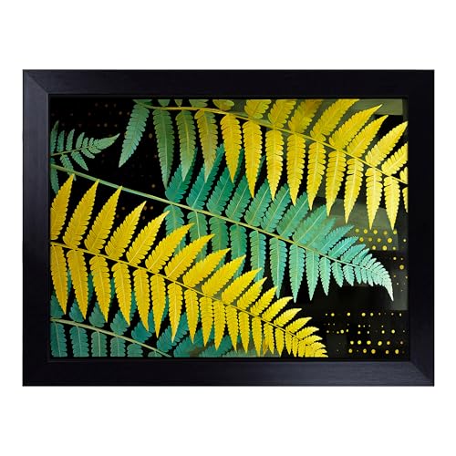 Lap Tray with Bean Bag Cushion, Fern Leaf Constructivism Art - Handmade in the UK, Raised Wooden Edge, Padded Cushion, Heat-Resistant Wipe-Clean Surface, for Meals, Laptops and Crafts