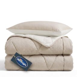 Silentnight Summer Breeze Coverless 2.5 Tog Duvet, Cream Taupe, Single - Seersucker, Summer Lightweight, Reversible, Includes Matching Pillowcase, Machine Washable