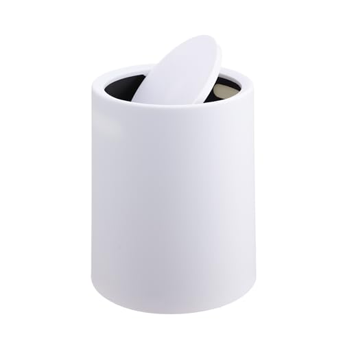 Relaxdays 6L Cosmetic Bin with Swing Lid, Inner Bin, Round, Matt White, 26x20x20 cm