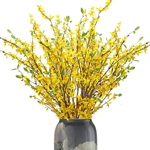 cacise Artificial Orchids Flowers, 6 Pcs Silk Fake Flowers with Long Stems in Bulk for Home Wedding Office Party Festive Indoor Outdoor Decoration (Yellow)