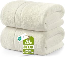 Utopia Towels - Premium Jumbo Bath Sheet (90 x 180 cm, 8 Pack) - 100% Ring Spun Cotton Highly Absorbent and Quick Dry Extra Large Bath Sheet - Super Soft Hotel Quality Towel (Ivory)