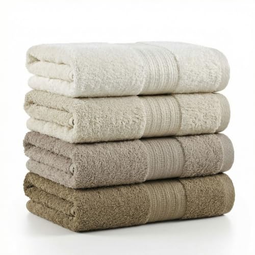 Foutastic Towel Set (4-Piece) 100% Cotton 50 x 85 cm - Machine Washable at 40 C - Elegant Brown for Home and Spa