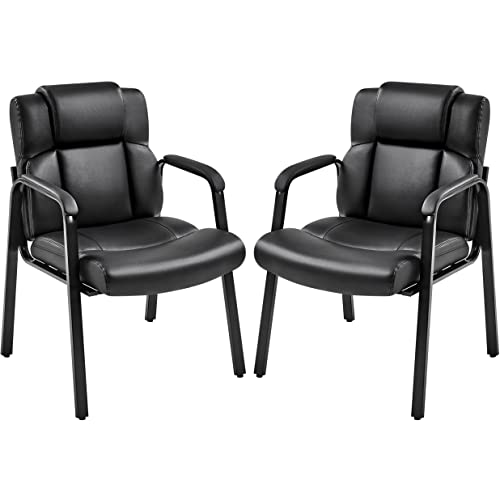 Yaheetech Leather Office Guest Waiting Reception Chairs with Extra-wide Thick Seat Cushion and Padded Arms, For Office Home Conference Meeting Room, Set of 2, Black