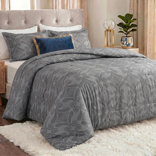 Queen Comforter Set 3 Piece Paisley Grey by Utopia Bedding Floral Comforters Queen Size Bedding Comforters Set Down Alternative Soft Bed Set 1 Comforter(88 x 88 inches) 2 Pillow Shams(20 x 26 inches)