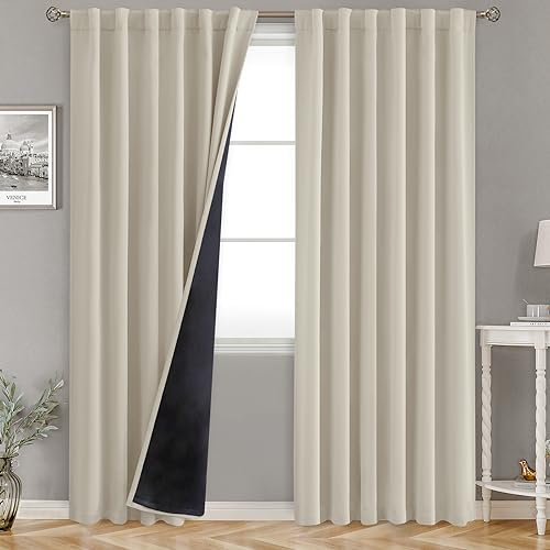 BGment 100% Room Darkening Thermal Insulated Blackout Curtains 90 Inches Long with Liner, Rod Pocket and Back Tab Double Layer Noise Reduce Curtains for Bedroom (52 x 90 Inch, 2 Panels, Cashmere)