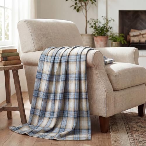 Horaldaily Blue Light Coffe Plaid Spring Decorative Throw Blanket 60x80 - Rustic Farmhouse Soft Lightweight Non-shedding Plaid Throw Blanket for Couch Sofa Bed Decoration, Ideal Gift for Kids Adults