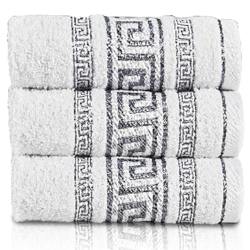 GC GAVENO CAVAILIA 3 Pack Greek Hand Towels - 100% Egyptian Cotton Quick Dry Towel (50x90 cm) - Highly Absorbent Bathroom Hand Towel Set - 550 GSM Towels for Hotel Gym Travel & Skin Friendly, White