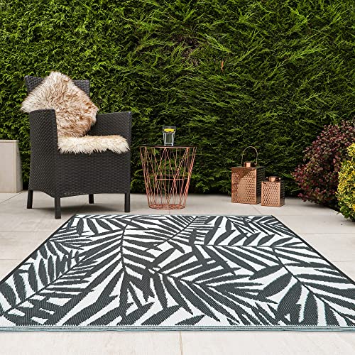 JVL Lightweight Reversible Plastic Woven Outdoor Rug, 133x190cm, Leaves
