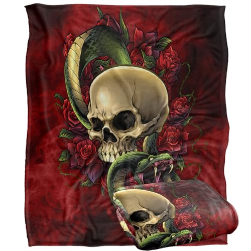 Jq Licensing - Brian Allen Skull Snake And Roses Silky Touch Super Soft Throw Blanket 152 X 127 Cm