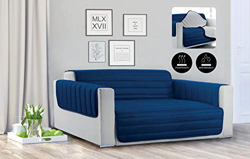 Italian Bed Linen Sogni e Capricci Waterproof Trendy Quilted Sofa Cover Dark Blue/Light Grey, 3 Places