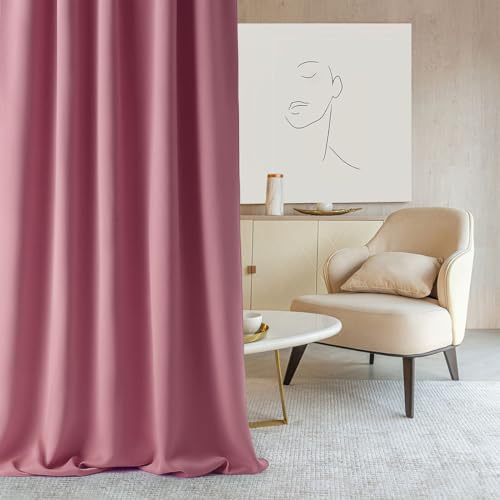 ROOM99 Aura Pencil Pleat Curtain with Ruffled Tape 140 x 300 cm Width x 300 cm Height Modern Decoration for Living Room Bedroom Pink