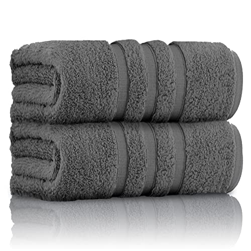 Pack of 2 Ultra Soft Super Absorbent Bath Sheets, 550 GSM 100% Cotton Line Texture Towels, Charcoal, 80x140 Cm