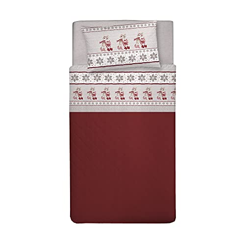 Thoughts Delicate Single Bed Set, Flannel 100% Cotton, Warm and Soft, Single Bed Sheet Set 90 x 200 cm, Includes Bottom Sheets, Above and 1 Pillowcase, Made in Italy, Fantasy Red Reindeer