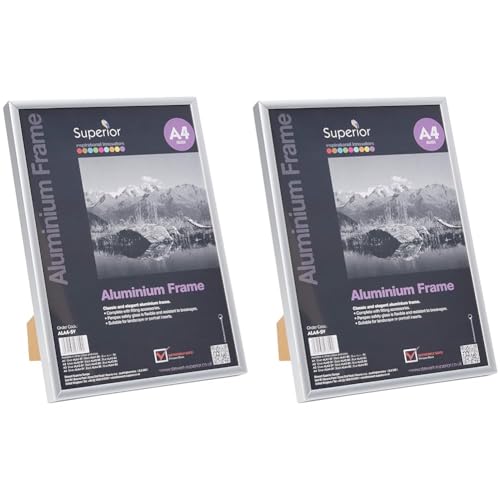 Stewart Superior A4 Brushed Aluminium Picture Frame with Perspex Safety Glass - Silver (Pack of 2)