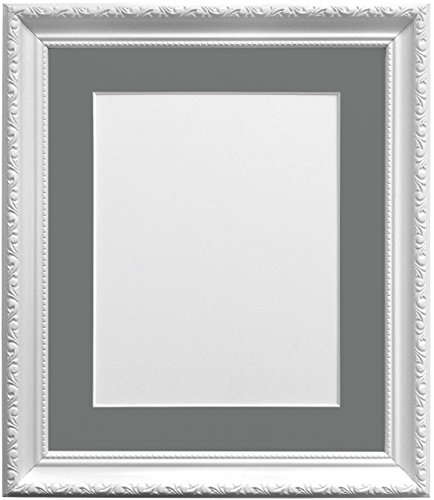 FRAMES BY POST Shabby Chic Picture Photo Frame, Plastic, White with Dark Grey Mount, 14 x 11 Image Size 10 x 8 Inches
