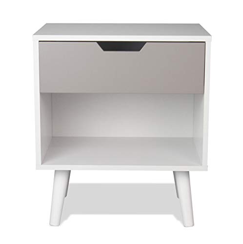 Aspect ILENI Bedside Table with One Drawer,Nightstand Lamp Desk for Bedroom-White/Grey, 40 x 30 x 45(H) cm, ST71