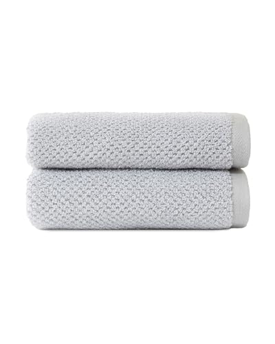 "Cozy Earth Nantucket 60% Cotton 40% Viscose from Bamboo Hand Towel - 600 GSM Plush & Fast-Drying with Rice Weave Pattern - 2 Pack 20"" x 30"" Luxury Hand Towel - Harbor Mist"