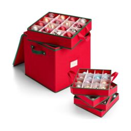 Wintem Christmas Baubles Storage Box in Oxford Fabric Foldable 32 x 32 x 32 cm with 4 Modular Compartments for 64 Decorations, Dust Protection and Easy to Store Under Bed or in the Wardrobe