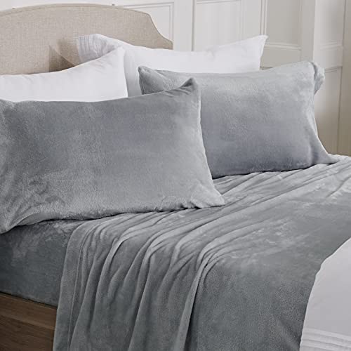 NY Loft Ultra Soft Micro Fleece Sheets Set - Queen Size - Plush Polar Fleece Sheet Set - Velvet Plush Cozy Warm Sheets - Tribeca Collection (Queen, Grey)