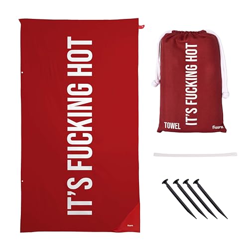 Fisura - Microfibre Beach Towel – Quick Dry, Sand Resistant, Lightweight – “H*t” Red & White – Travel Towel Gift for Beach, Pool & Holiday – 71 x 39 Inches