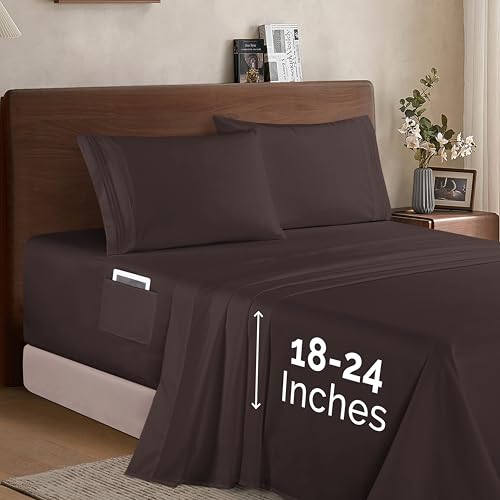 Elegant Comfort Luxury 1500 Premium Hotel Quality Microfiber 4-Piece Sheet Set - Soft, All Around Elastic 18-24 Inches Deep Fitted Sheet - Extra Deep Pocket Sheets, King, Chocolate Brown