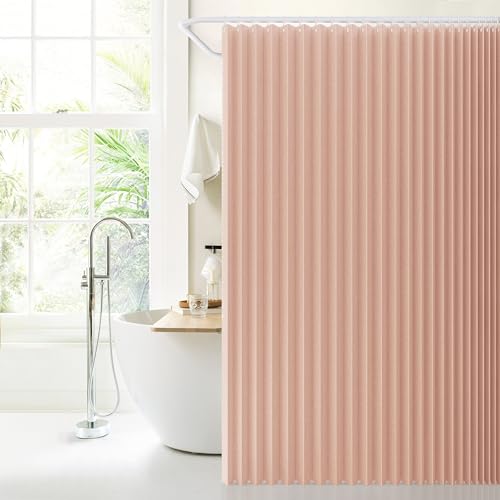 "Jubilantex Folding Linen Shower Curtain for Bathroom Pink Waterproof Shower Curtain 1 Panel with 14 Metal Grommets and 1 Tie Back for Hotel,70""x70"""