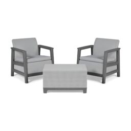 Keter Scandi Linea Balcony Furniture Set - Grey - Outdoor Armchairs & Storage Coffee Table - Weather-Resistant Patio Furniture
