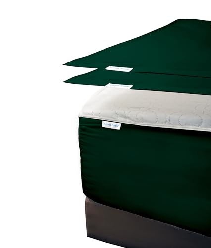 "Zip On Fitted Sheet - Includes 1 Fitted Base + 2 Zip Sheet - Easy to Handle, Won???t Pop Off Sheet- 600 TC Cotton Fitted Sheet- 18"" Deep Pocket Twin Size- Teal Green"