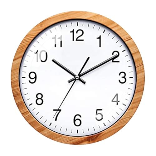 "NUOVO 10 Inch Wooden Round Wall Clock Silent & Non-Ticking Retro Wall Clock Operated for Living Room Bedroom Kitchen(26 cm/ 10"")"