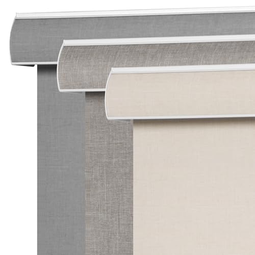 "SEEYE Blackout Roller Shades for Windows, Cordless, Roller Blinds, Linen Fabric Window Blinds, Thermal Insulated Fabric UV Protection, Room Darkening Shades for Home,Office (Line Beige, 25"" W x 72"" H)"