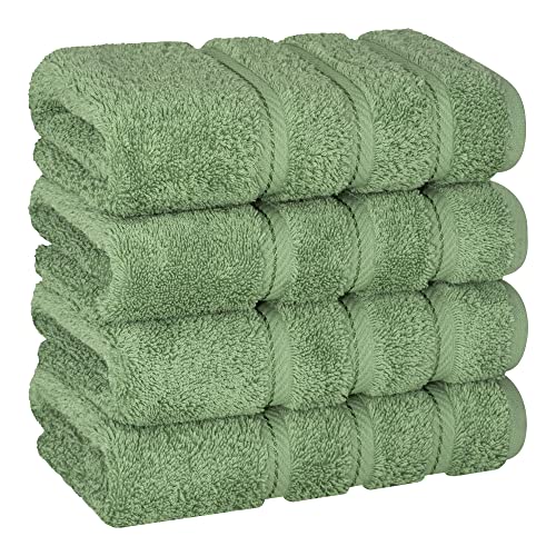 American Soft Linen Luxury Hand Towels for Bathroom, 600 GSM 100% Cotton Turkish 4 Piece Hand Towel Set, 600 GSM Hand Face Towels for Kitchen, Sage Green Hand Towels