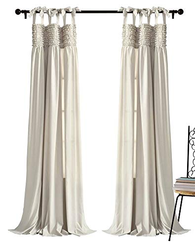 Lush Decor, Neutral Lydia Curtains Ruffle Window Panel Set for Living, Dining, Bedroom (Pair), 84” x 40 L