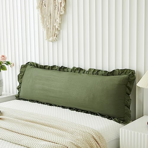 "1 Pillow Case 20""x54"" Pretty Fringe Fringe Shabby Chic Body Size Olive Green"