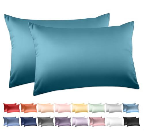 Deep Dream 100% Cotton Pillow Cases Standard Size Set of 2, 600 Thread Count Cotton Pillowcases Standard, White Pillow Cases Set of 2 with Envelop Closure, 20x26 Inches(Dark Teal)