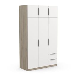 Demeyere 391386 Armadio Guardaroba Moderno con 6 Ante e 5 Ripiani a 2 cassetti – Colore Rovere Kronberg e Bianco Opaco, 119,4 x 51,1 x 203 cm, Legno ingegnerizzato, Grigio