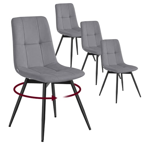 VASAGLE Swivel Dining Chairs, Velvet Ergonomic Chairs with Metal Legs, 360° Rotation, Set of 4, 43 x 52 x 83 cm, for Living Room, Office, Slate Grey, Tyra Collection KDC198G102