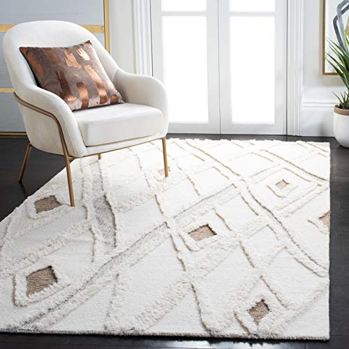 SAFAVIEH Boho Rug for Living Room, Dining Room, Bedroom - Casablanca Collection, Short Pile, in Ivory and Brown, 91 X 152 cm